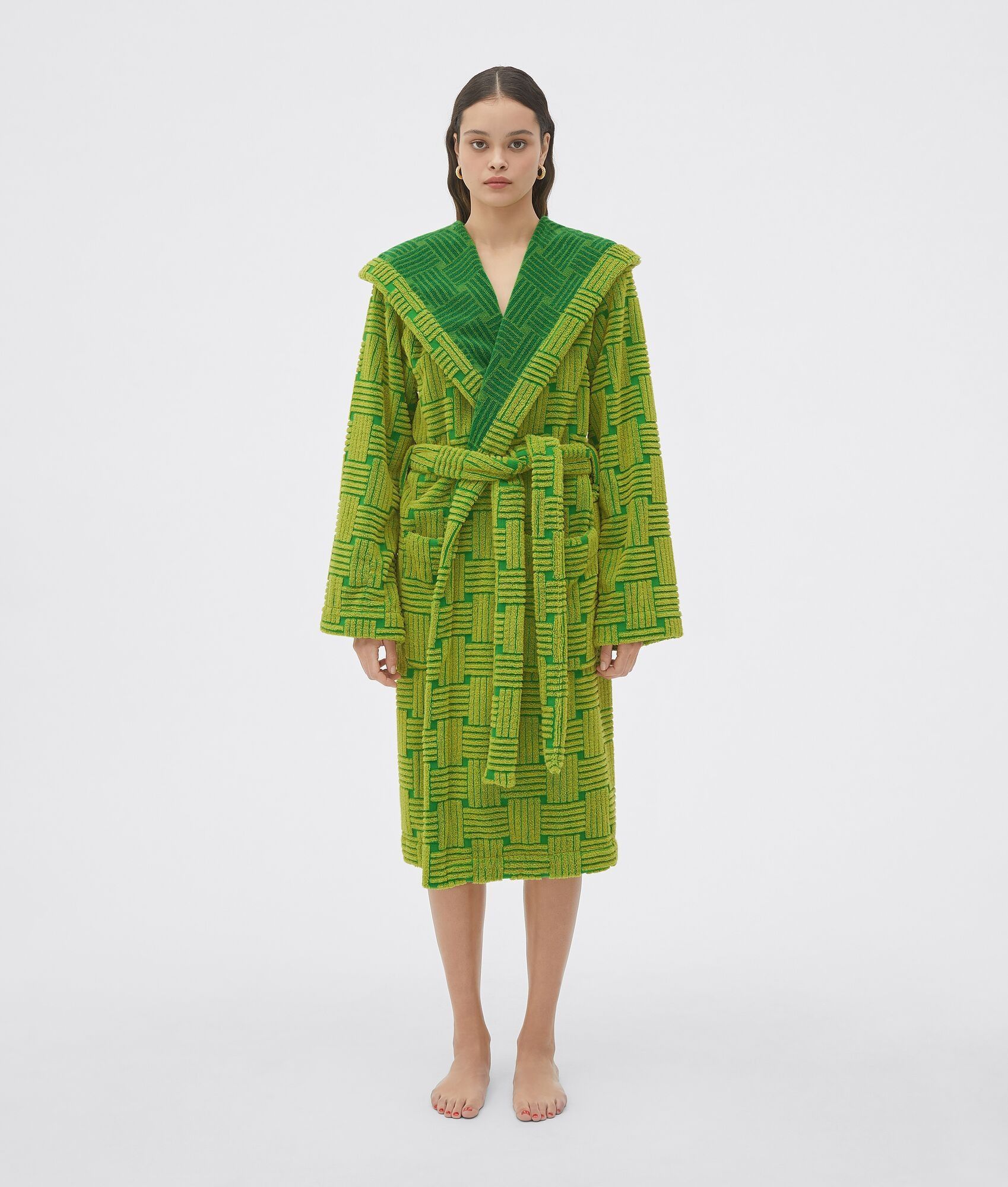 Bottega Veneta o1bcso1str0225 Intreccio Pattern Cotton Bathrobe Parakeet Size L / US 10 / IT 46 - 1 Thumbnail