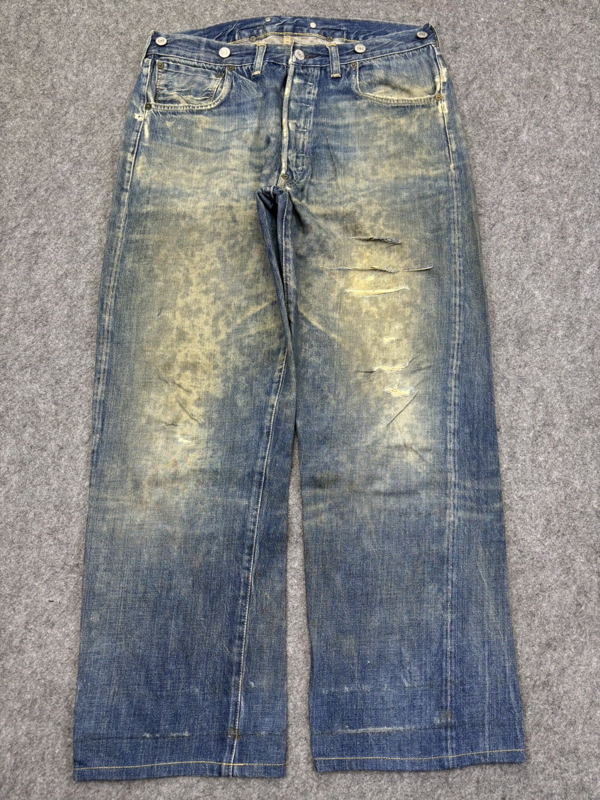 Levi's Vintage Clothing 💥Super Thrashed💥LVC 1920 Model Thrashed Distrssed Denim F993 Size US 33 - 22 Thumbnail