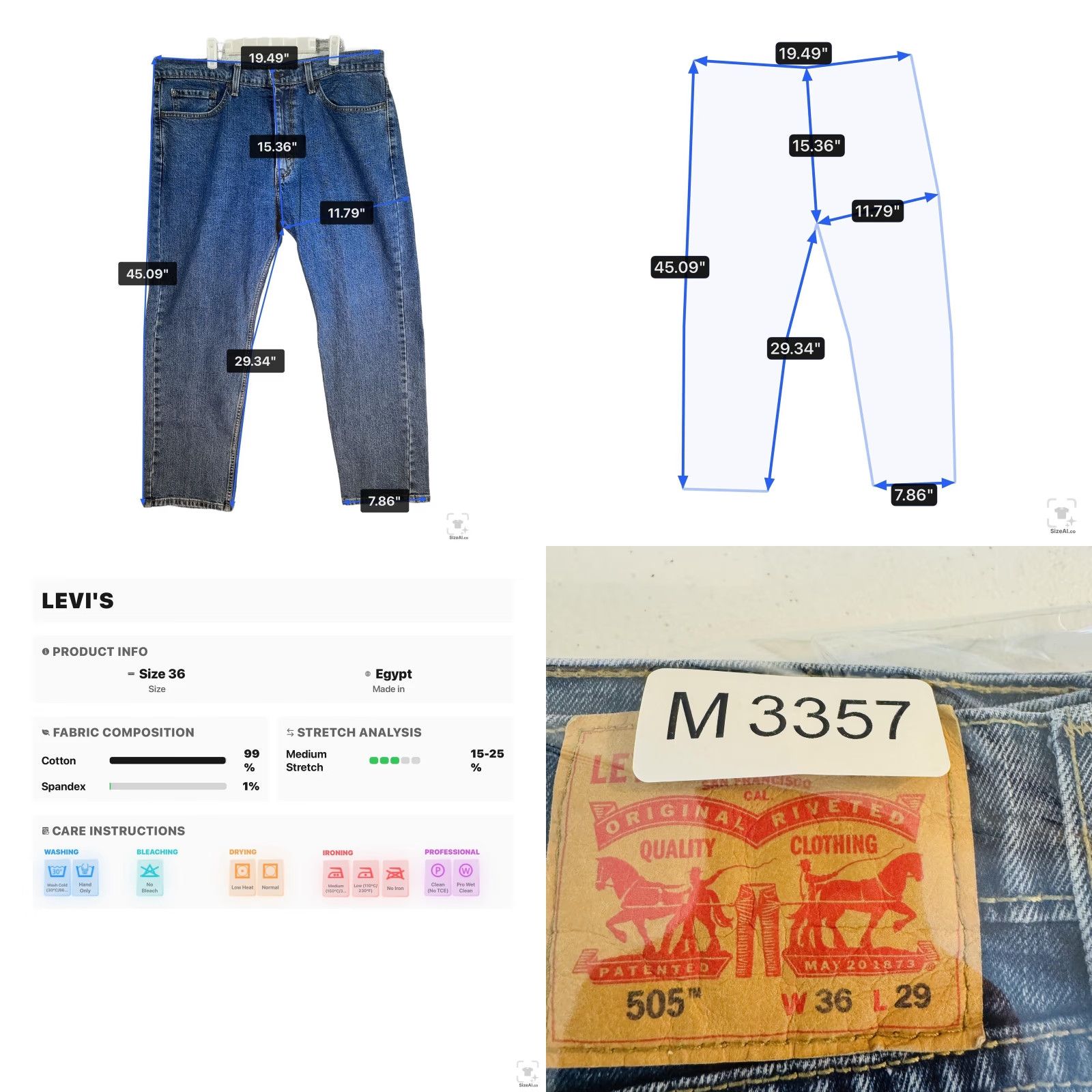 Levi's Levis 505 Jeans Mens 36x29 Blue Medium Wash Zip Fly Straight Stretch Denim Regular Fit 5-Pocket USA Logo Leather Patch Men’s Jeans Size US 36 / EU 52 - 9 Thumbnail