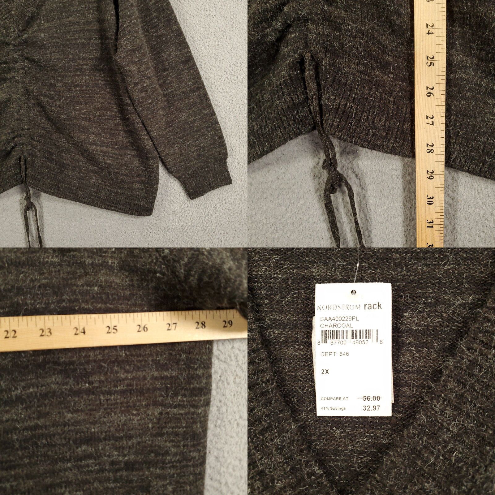 Vintage New Pleione Sweater Womens 2X Charcoal Gray Drawstring Front V Neck Grailed