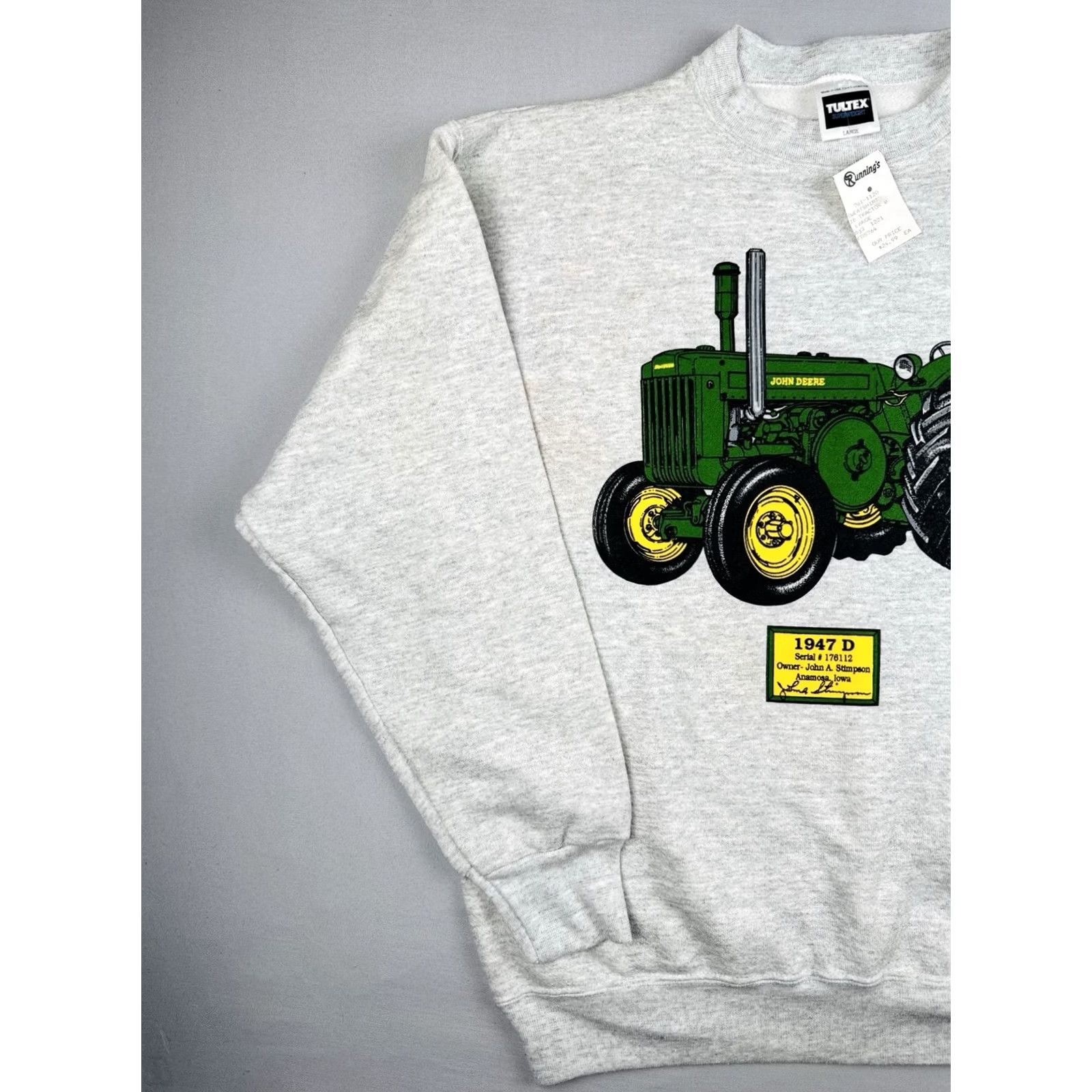 Tultex VINTAGE John Deere Sweatshirt Large Gray 90s Tultex Superweight Cotton Polyester Fleece Crew Neck Mens - USA Size US L / EU 52-54 / 3 - 4 Thumbnail