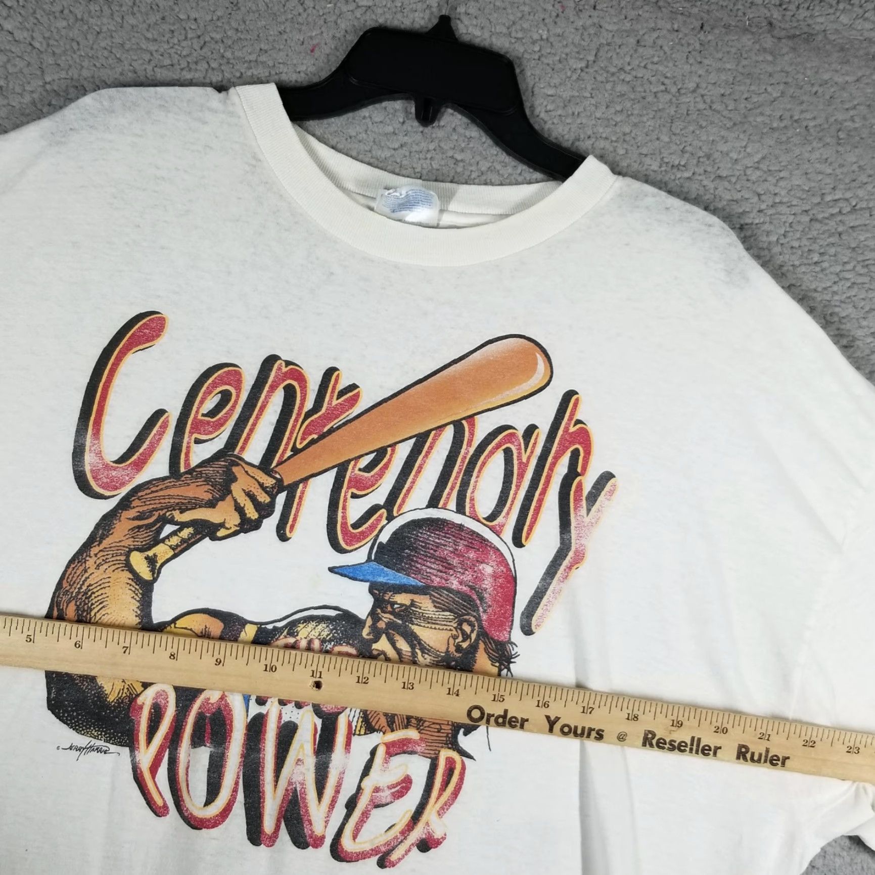 Hanes VINTAGE Centenary The Power Shirt Mens XL White Baseball Graphic 90s Hanes T-Shirt Crew Neck Short Sleeve Graphic Print Mens Size US XL / EU 56 / 4 - 5 Thumbnail