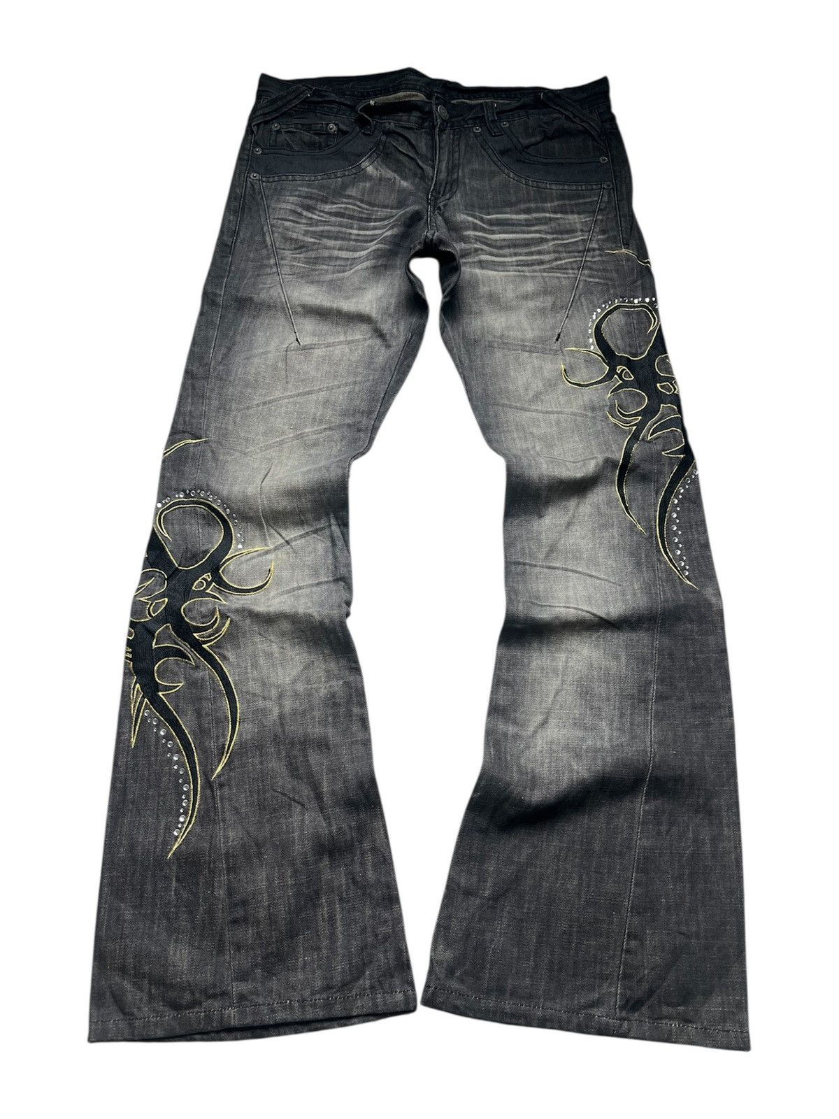 If Six Was Nine Tornado Mart Tribal Swarovski Crystals Flared Pants Size US 32 / EU 48 - 1 Thumbnail