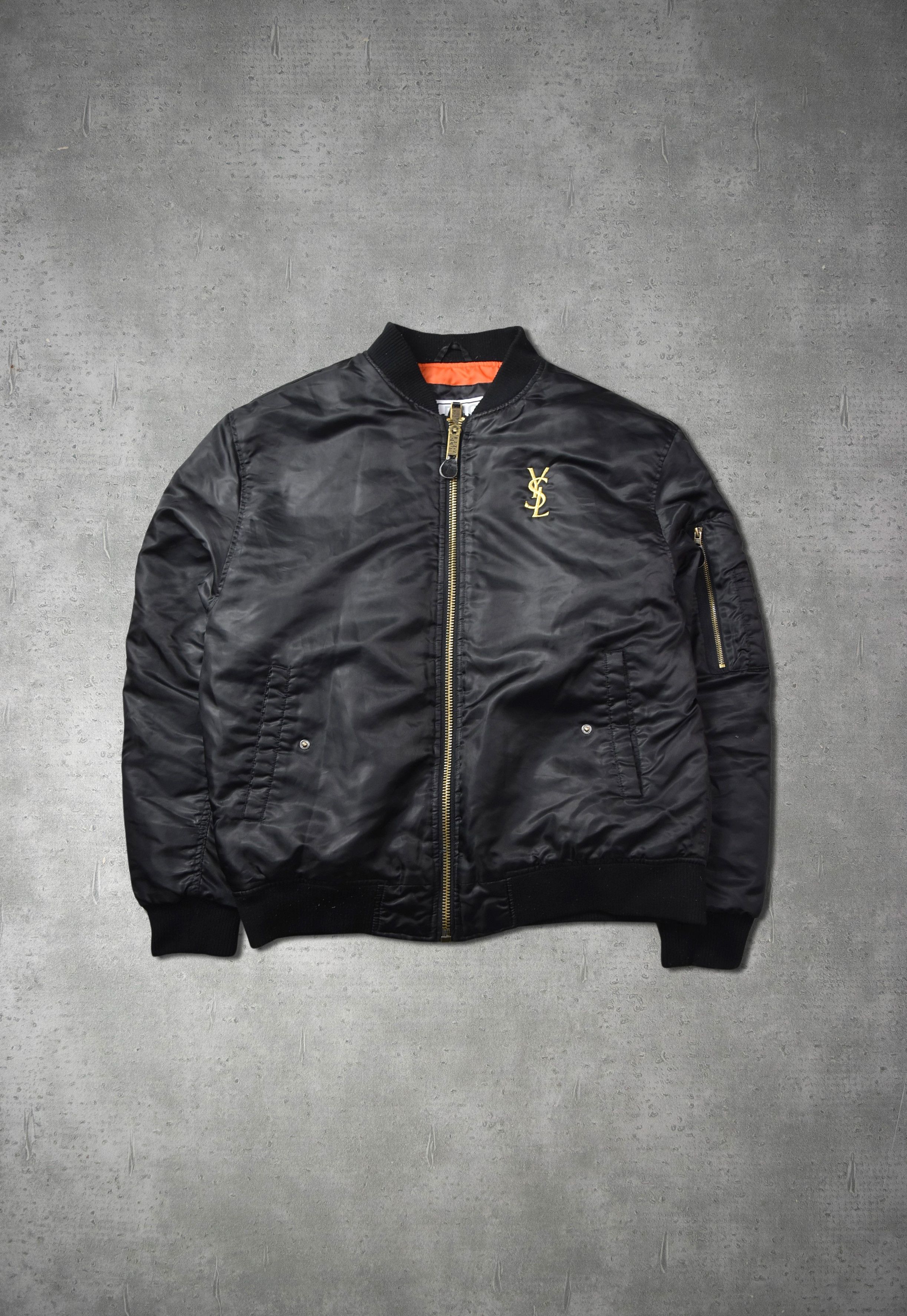 image of Vintage YSL Design Military Jacket Ma-1 0-8-111 91.5 in Black, Men's (Size XL)