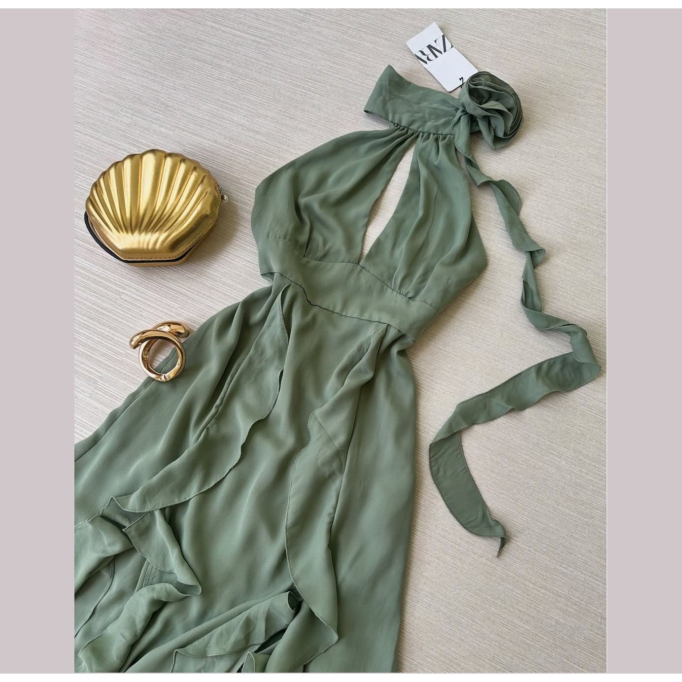 Zara ZARA Green Halter Midi Dress NWT Size M / US 6-8 / IT 42-44 - 23 Thumbnail