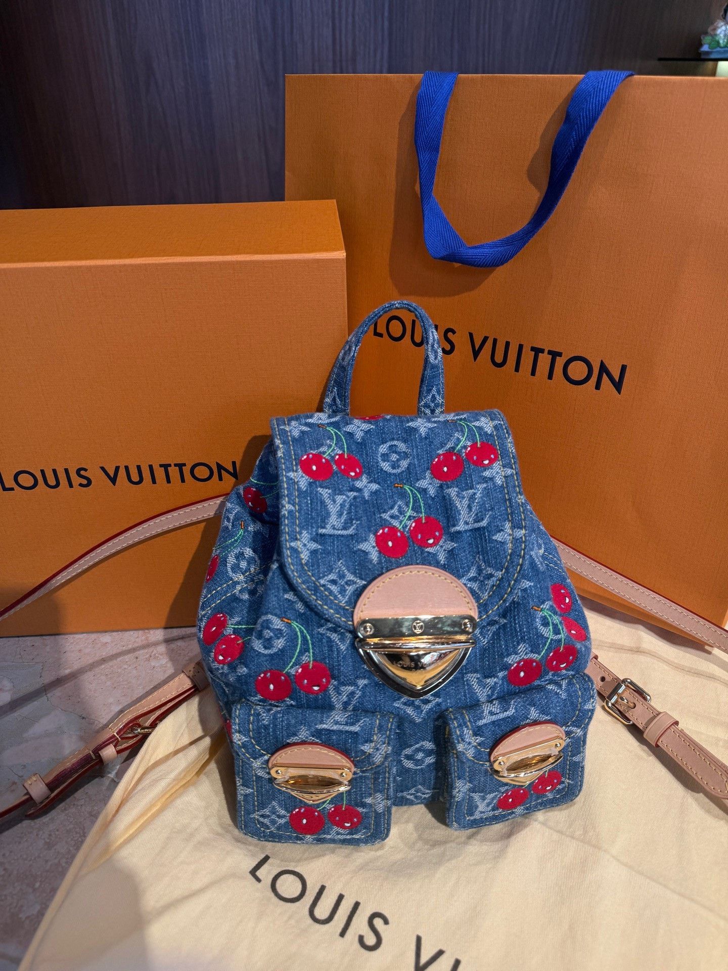 Takashi Murakami LV x Murakami Cherry Denim Backpack Size ONE SIZE - 1 Thumbnail