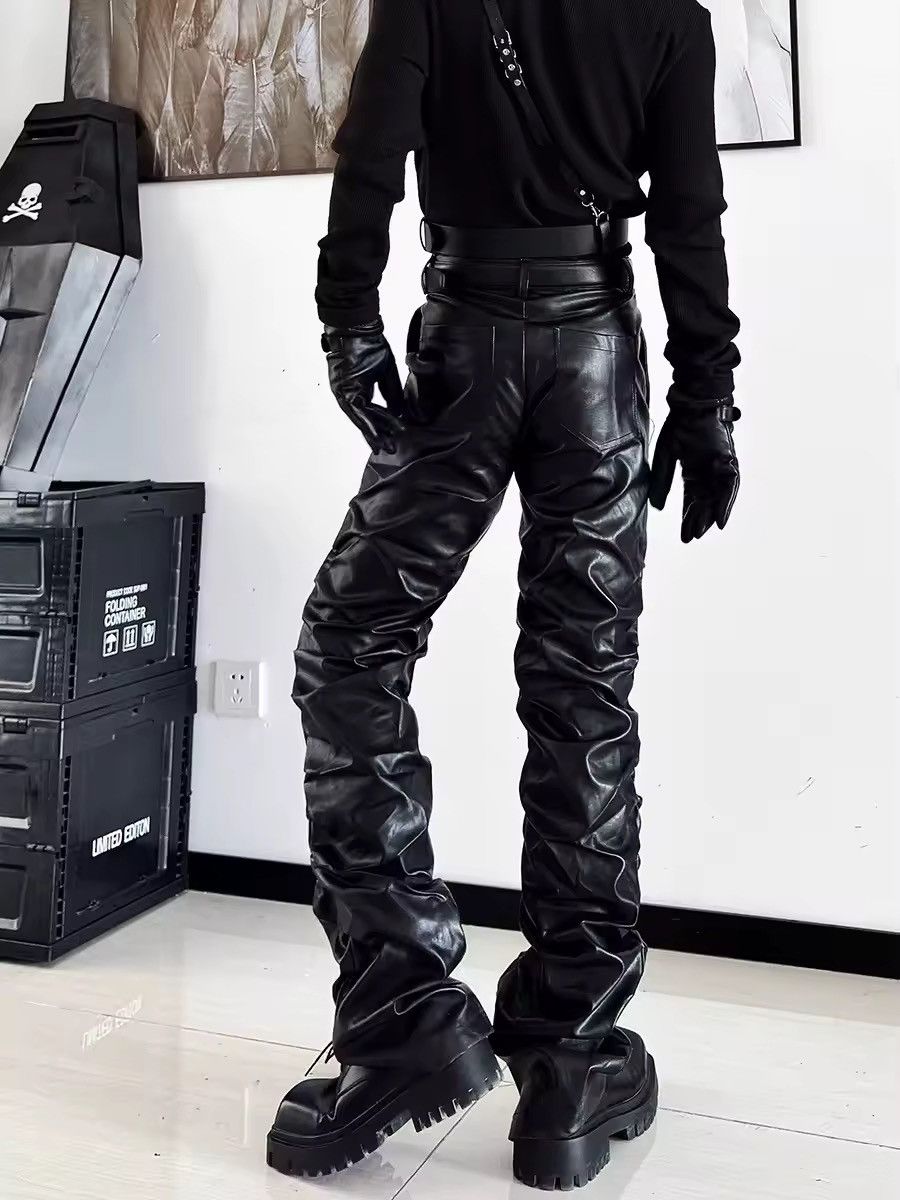 Leather Long Ruched Soft Black Pu Leather Stacked Pant Size US 30 / EU 46 - 3 Thumbnail
