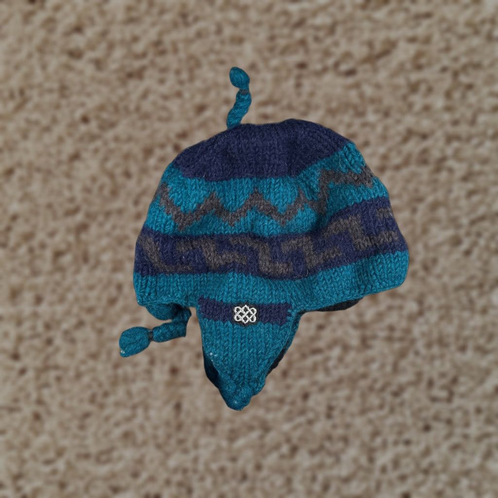 Vintage Sherpa Adventure Gear Beanie Adult Small Blue Wool Beanie Hat Mens Wool Ear Flap Lined Nepal Seasonal Outdoor Ski 90s Size ONE SIZE - 1 Thumbnail