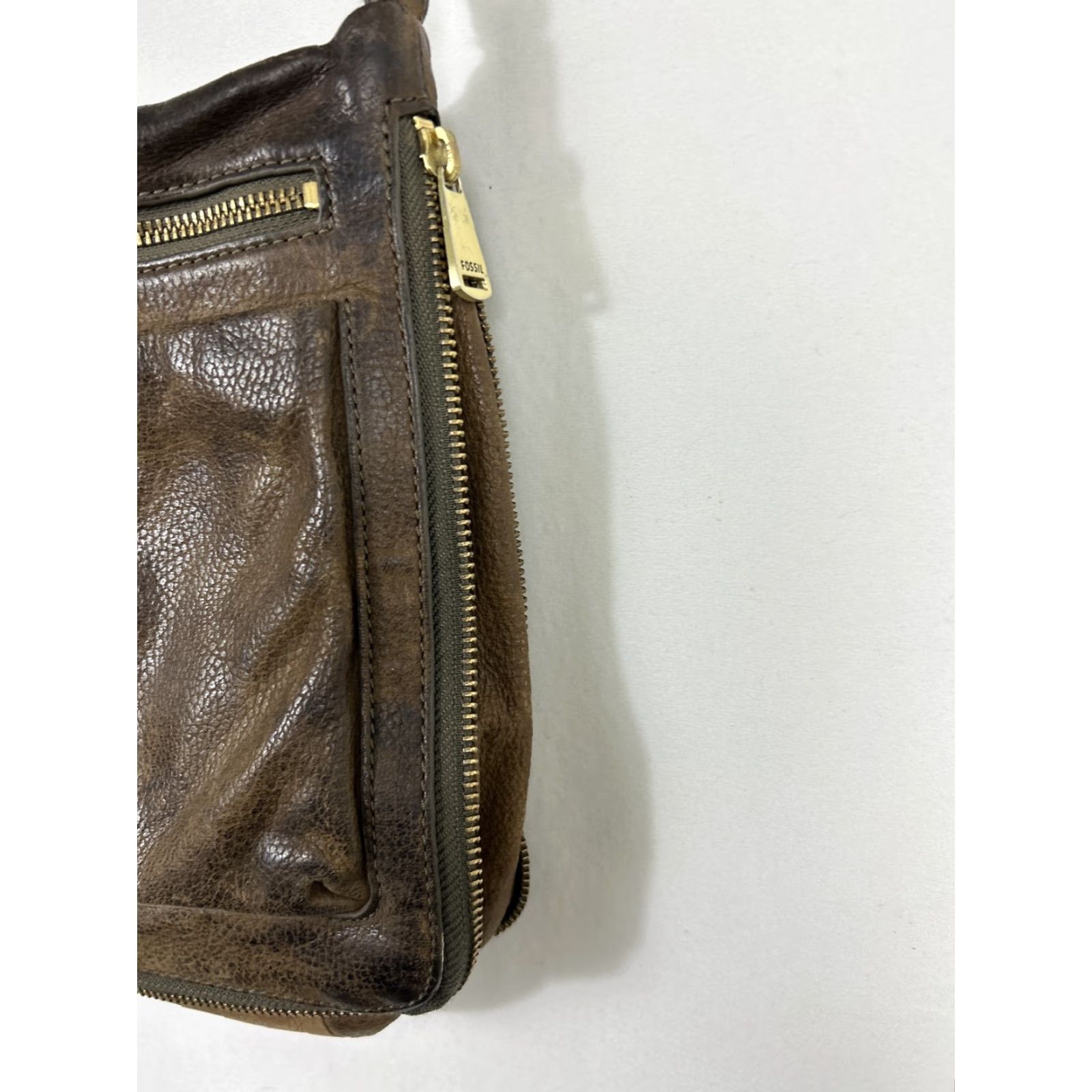 Fossil Fossil Piper Crossbody Bag Brown Pebbled Leather 12x9x1-3 Adjustable Strap Removable Zipper Closure Size ONE SIZE - 5 Thumbnail