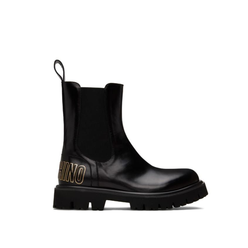 Moschino o1y0225 Logo Leather Ankle Boots in Black Size US 10 / EU 43 - 1 Thumbnail