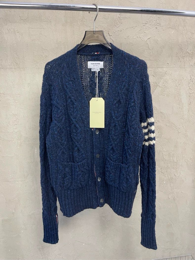 Thom Browne Thom browne Dark blue four-striped wool horsehair knitted c Size US XL / EU 56 / 4 - 1 Thumbnail