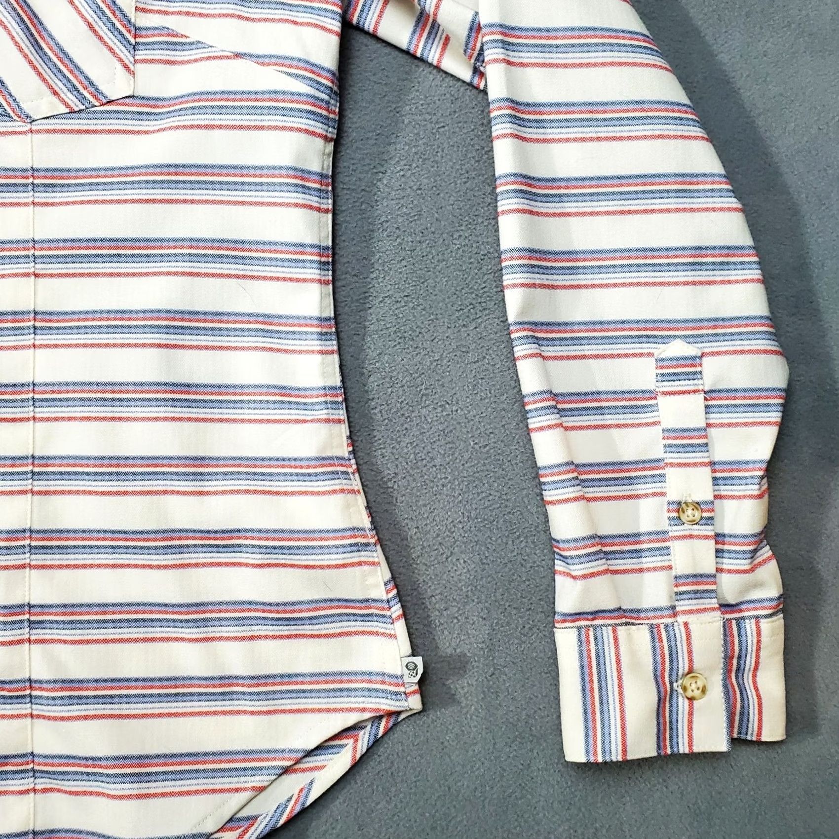 Mountain Hardwear Mountain Hardwear Hooded Long Sleeve Shirt Womens Large White Blue Red Striped Outdoor Size L / US 10 / IT 46 - 4 Thumbnail