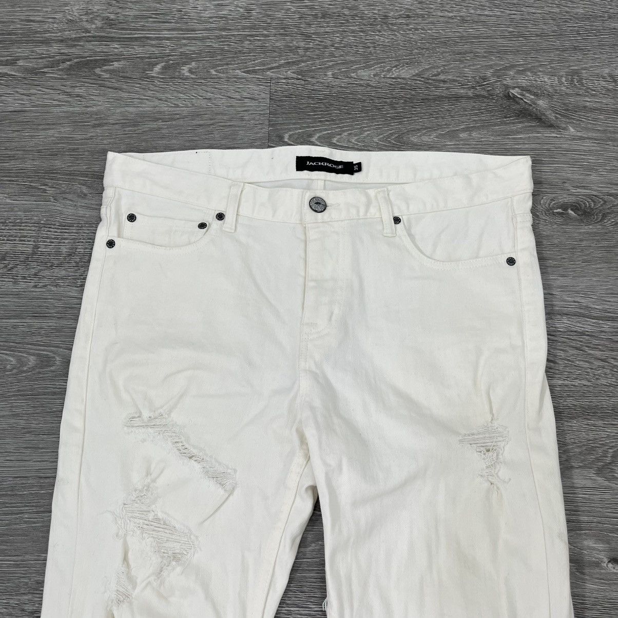 JACKROSE 2000's Jackrose Ripped White Denim Pant Stretch Lgb Style Size US 35 - 2 Thumbnail