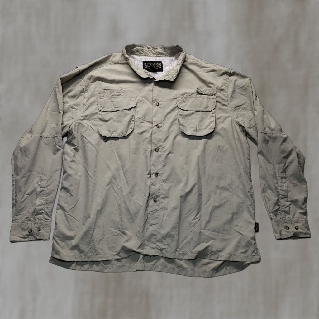 Warehouse Sportsmans Warehouse Shirt Button-Up Long Sleeve Beige 2X Men Mens Big & Tall Nylon Fish Theme Vented Button-Front Size US XXL / EU 58 / 5 - 1 Thumbnail