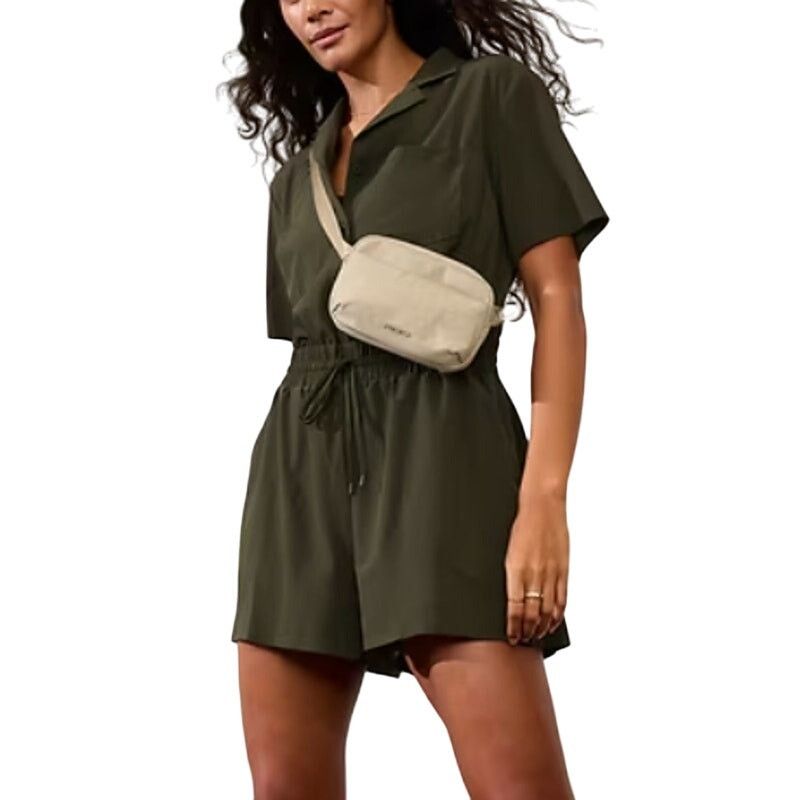 Athleta Athleta Petite Avenue Romper in Aspen Olive, Size SP Size 27" / US 4 / IT 40 - 1 Thumbnail