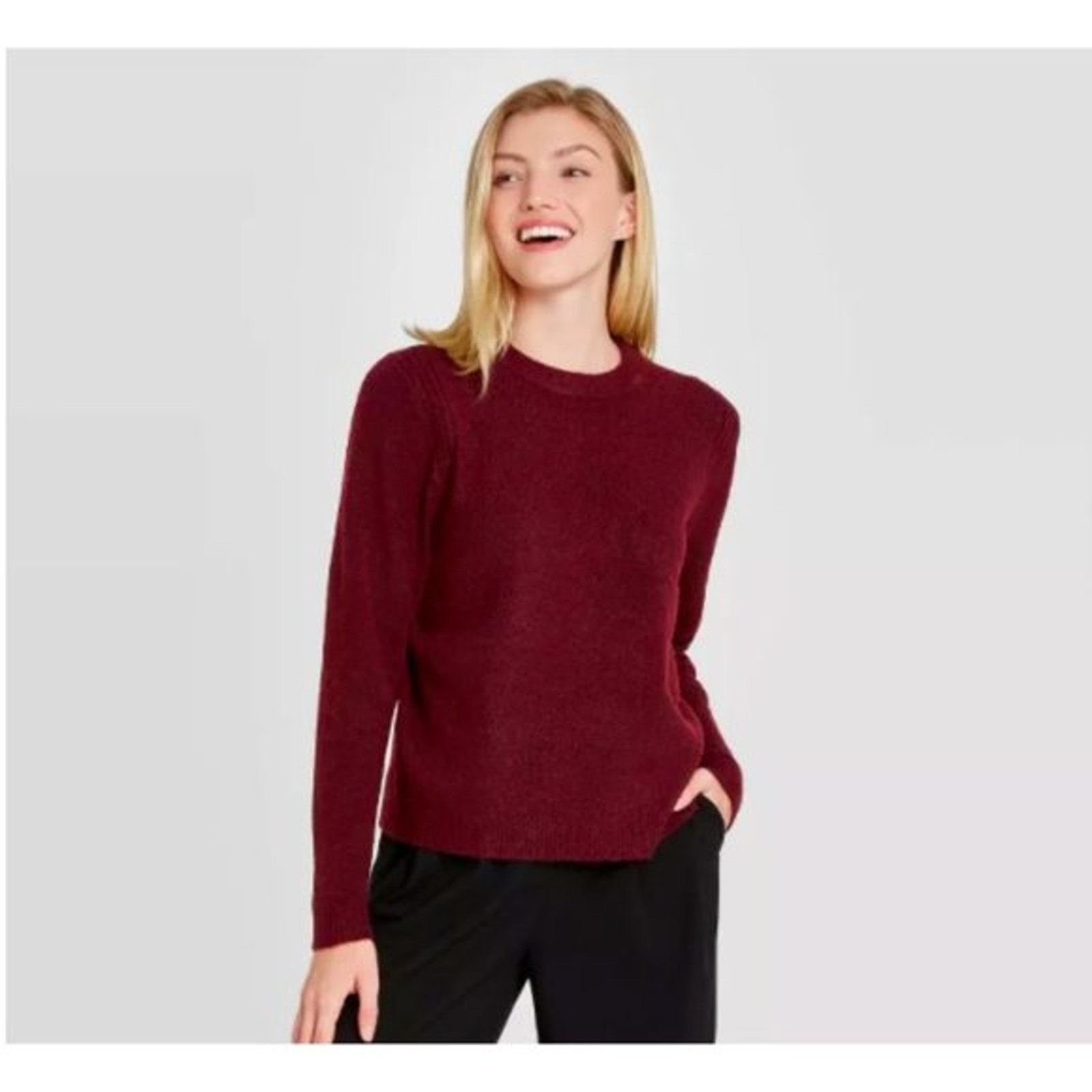 Target Basics A New Day | Burgundy Knit Crewneck Pullover Sweater| Large Size L / US 10 / IT 46 - 4 Thumbnail