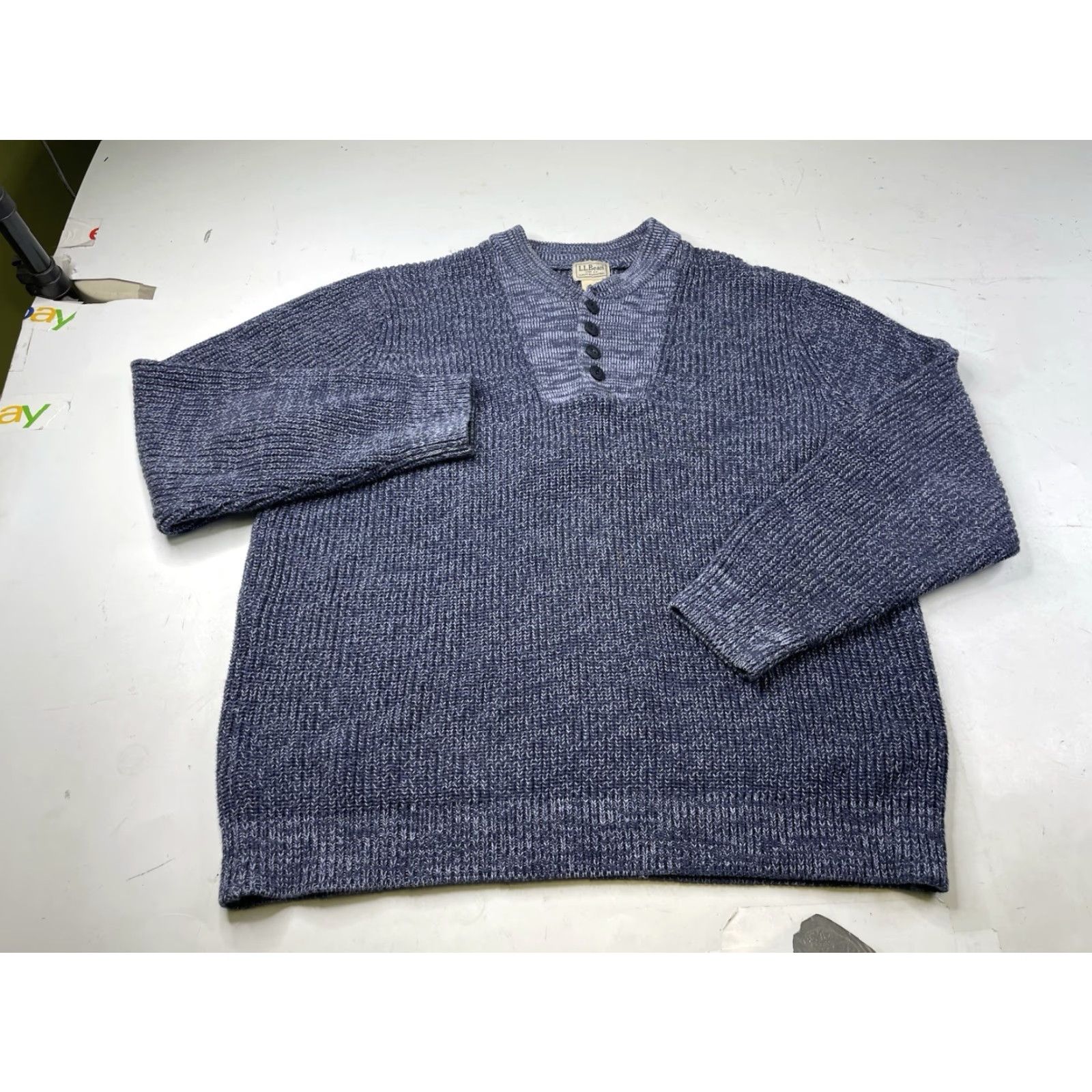 Vintage L.L. Bean Mens XL Blue Heavyweight Knit Pullover Henley Sweater Cabincore 500592 Size US XL / EU 56 / 4 - 2 Thumbnail