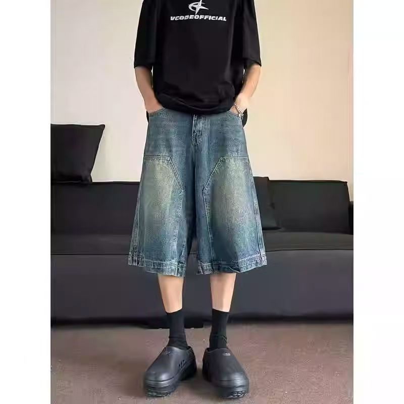 Japanese Brand × Vintage Blue washed distressed straight denim shorts y2kz Size US 32 / EU 48 - 1 Thumbnail