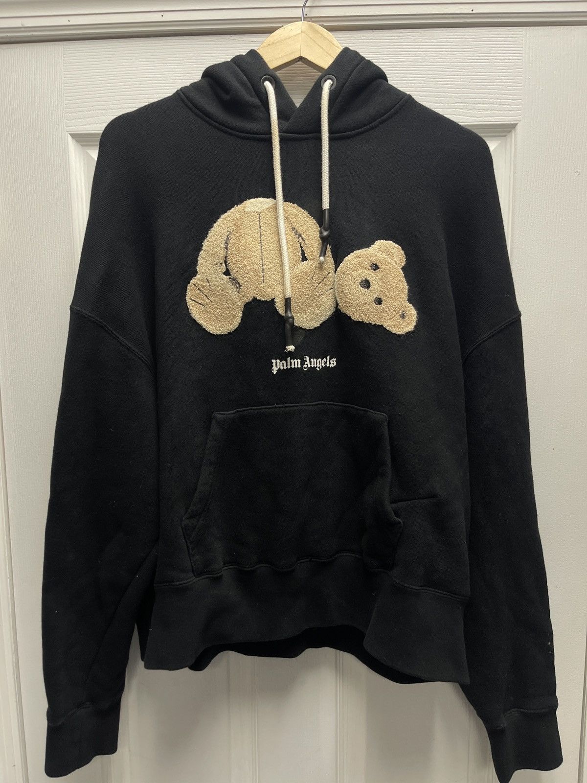 image of Palm Angels Teddy Bear Hoodie in Black, Men's (Size XS)