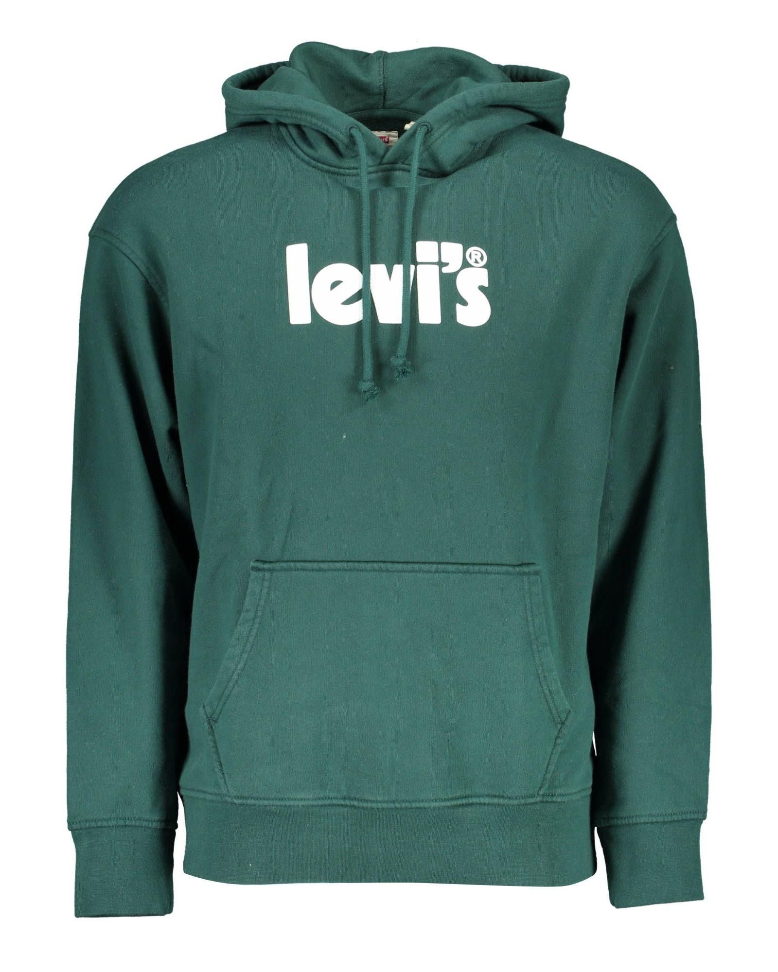 image of Levis Cotton Hooded Sweatshirt With Logo Print in Green, Men's (Size XL)