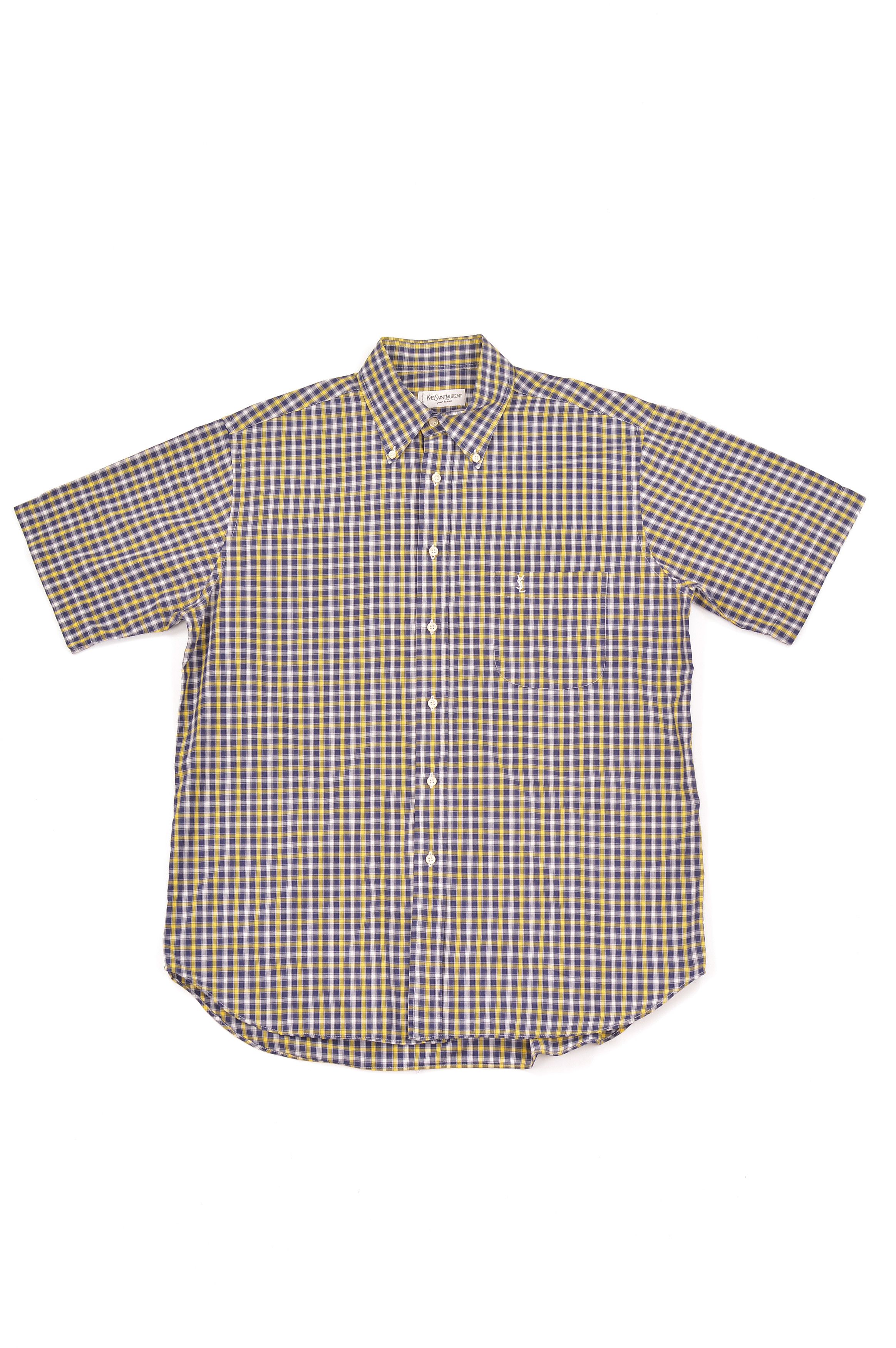 Saint Laurent Paris × Vintage × Yves Saint Laurent YSL Yves Saint Laurent Pour Homme Vtg Check SS Button Shirt Size US XL / EU 56 / 4 - 1 Thumbnail