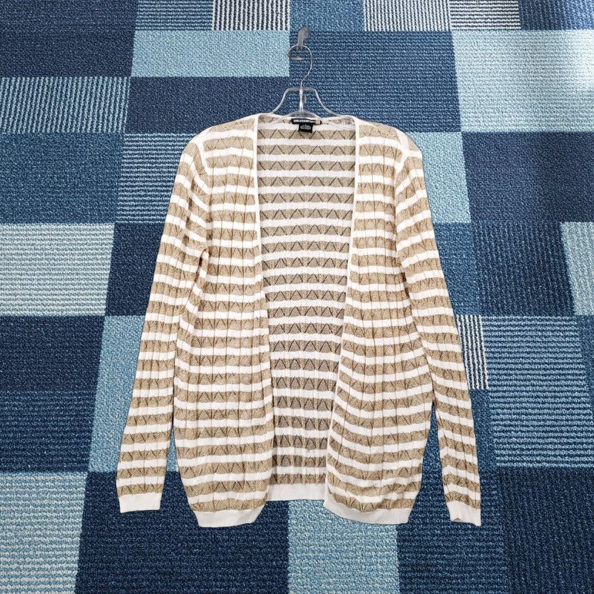 Vintage Sweaterworks Cardigan Sweater Womens L Brown Silk Metallic Striped Open-Knit Ribbed Casual Clothing Styling Ladies Size L / US 10 / IT 46 - 1 Thumbnail