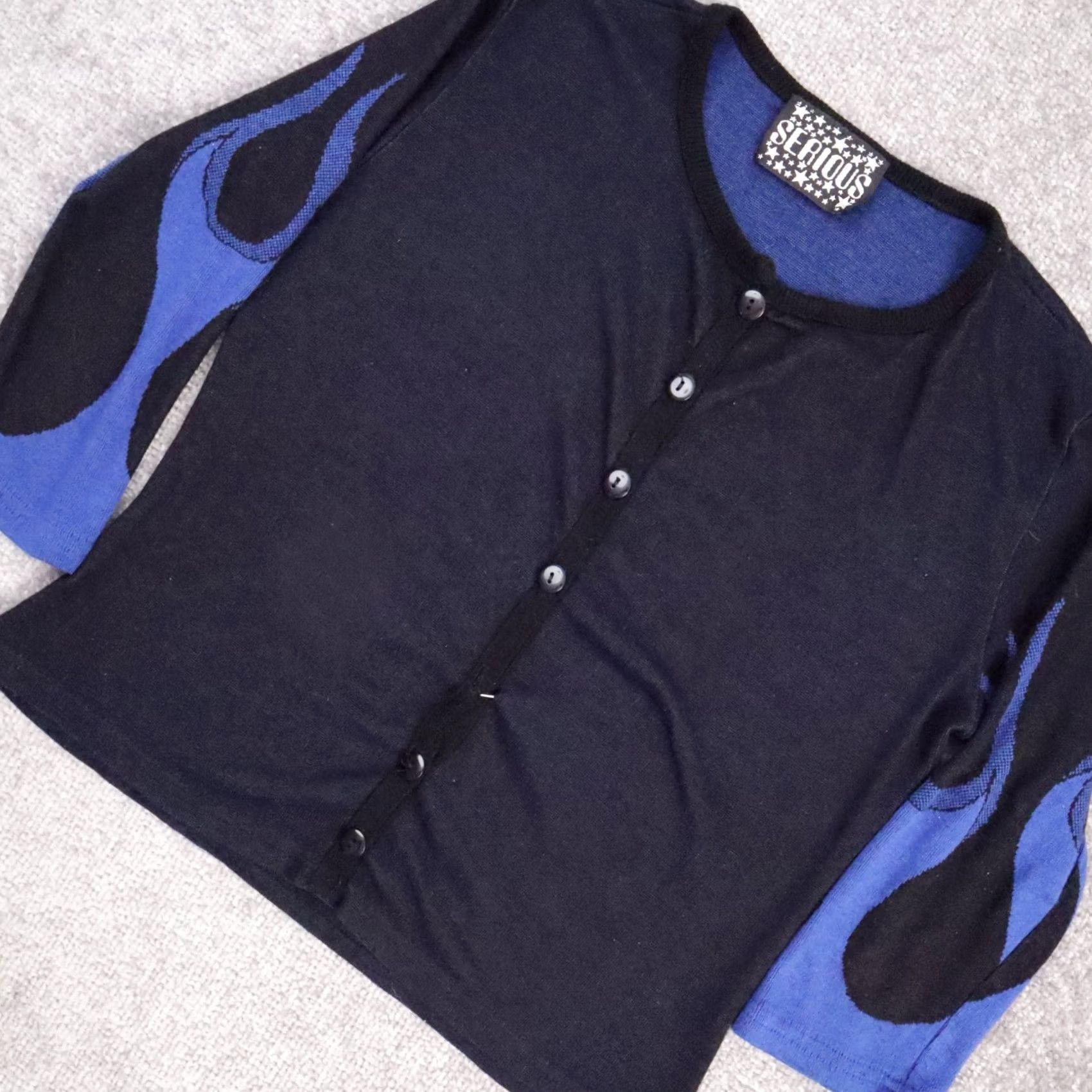 Vintage VINTAGE Y2K Black Blue Flames Cardigan Sweater Small Long Sleeve Button-Up Women Size S / US 4 / IT 40 - 5 Thumbnail