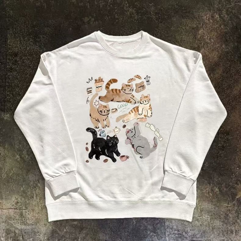 Vintage White washed retro cat print sweatshirt Size US M / EU 48-50 / 2 - 1 Thumbnail