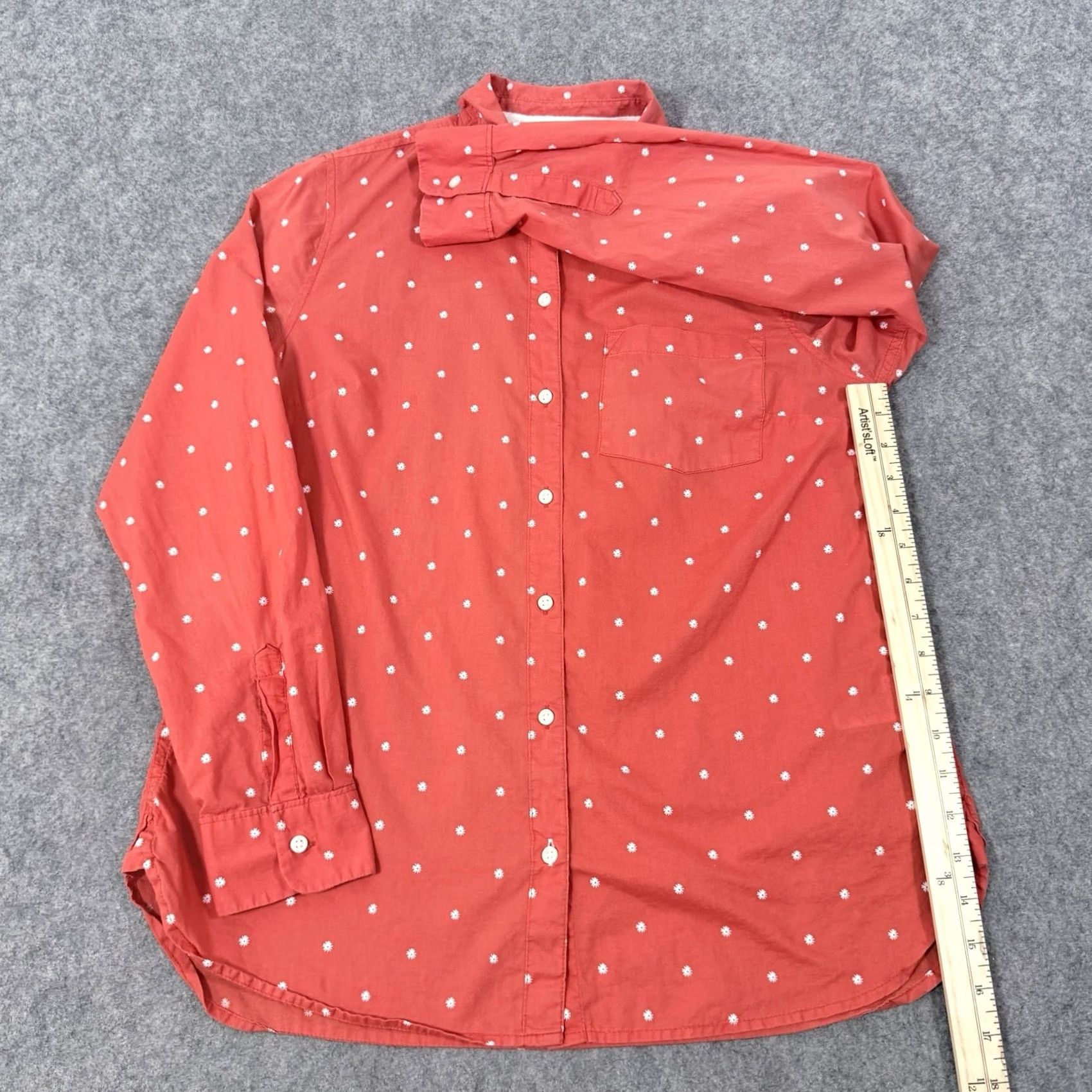 Old Navy Old Navy Button-Up Shirt Women Medium Orange Red Floral Long Sleeve, Classic Vintage? (Note: Original title indicates vintage: No) Size M / US 6-8 / IT 42-44 - 7 Thumbnail