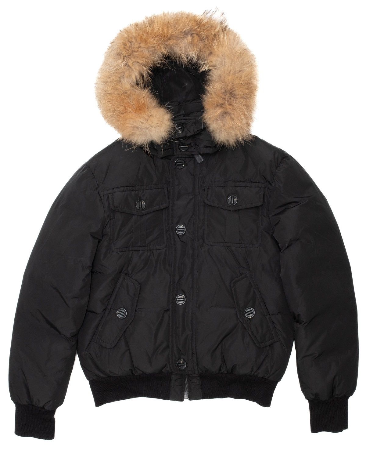 image of Mackage Down Hooded Bomber Jacket W Coyote Fur in Black, Men's (Size Large)