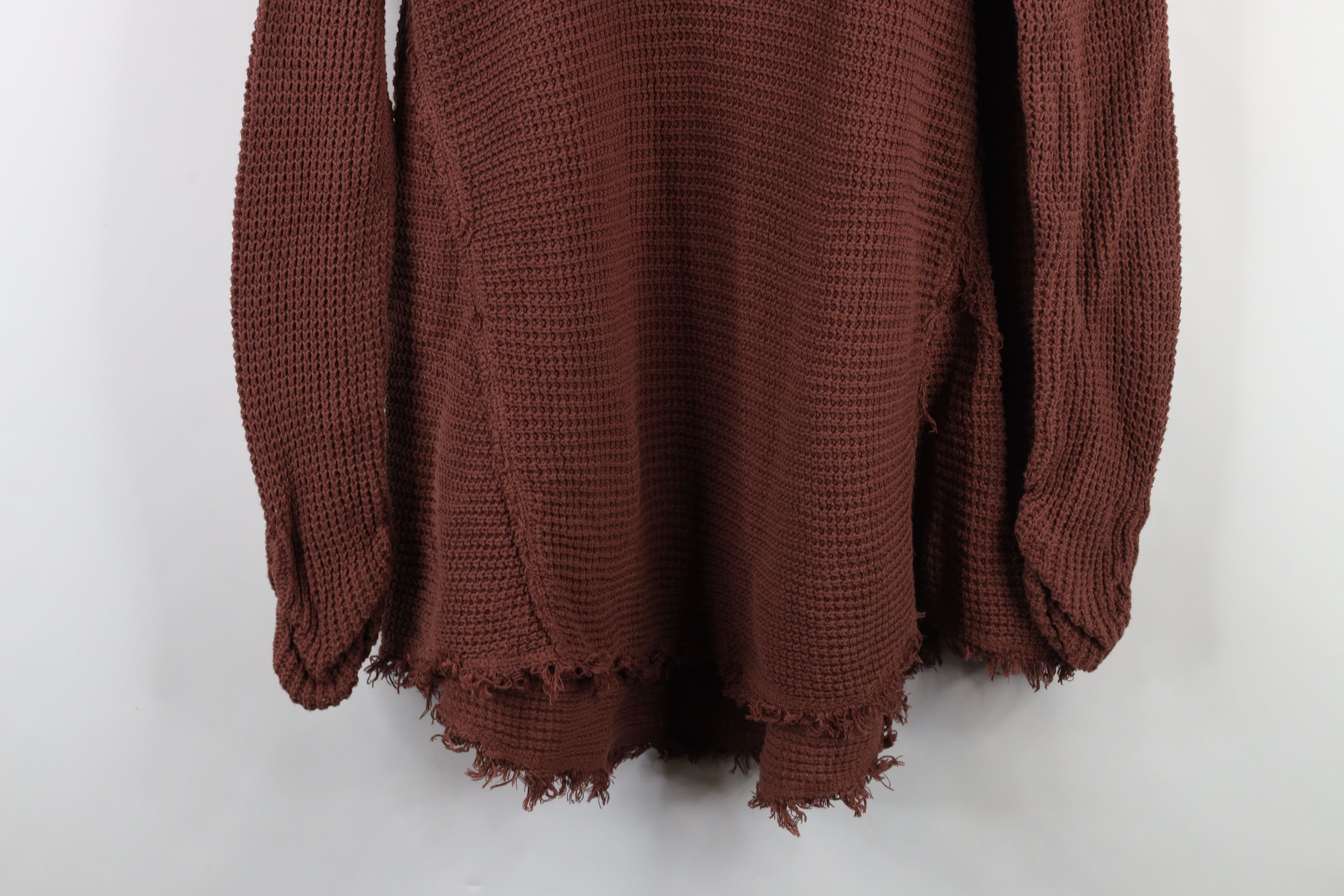 Free People × Vintage Free People Fringed Cold Shoulder Thermal Knit Sweater Brown Size L / US 10 / IT 46 - 3 Thumbnail