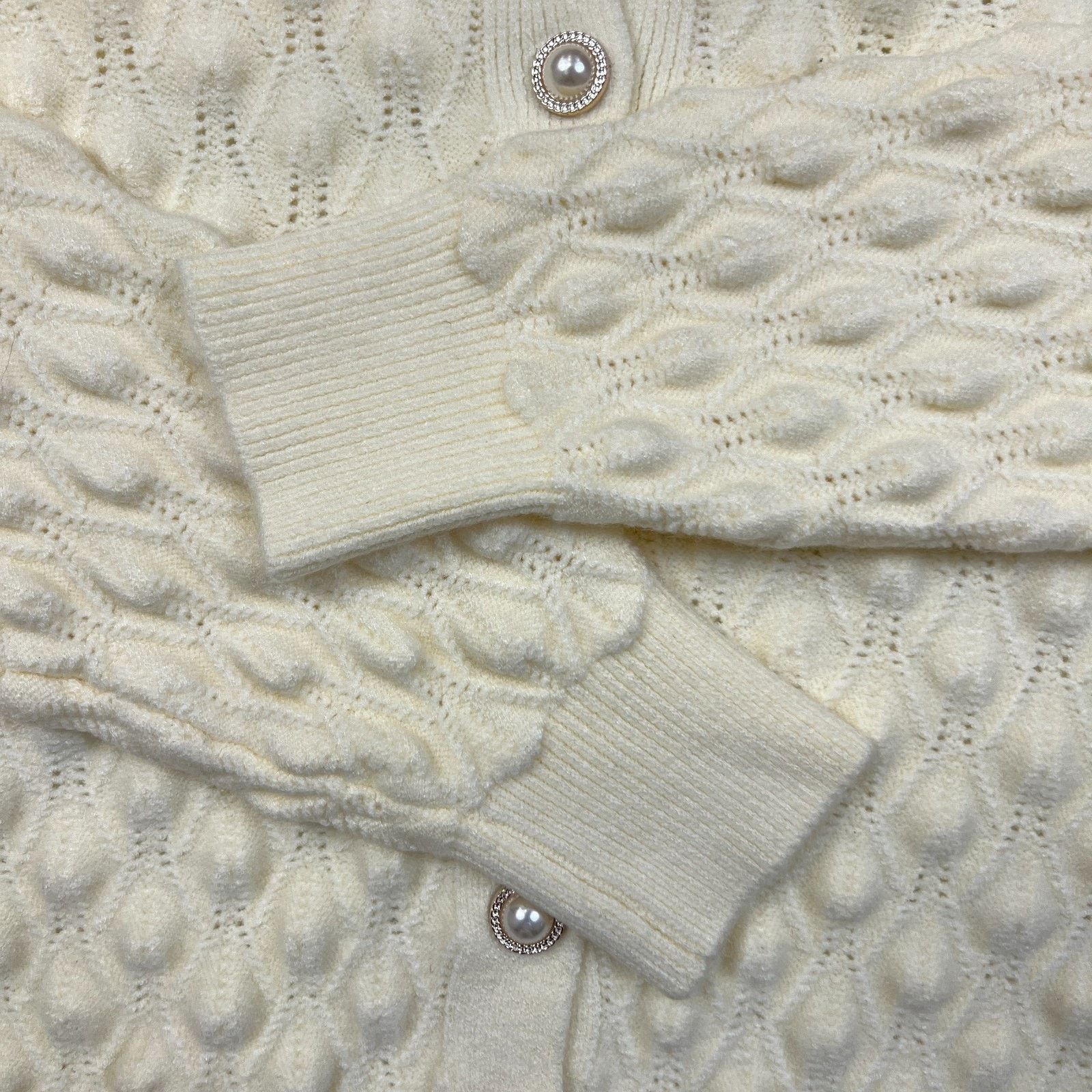 Vintage Vintage 90s Ivory Bobble Knit Cardigan Pearl Button Sweater Size S / US 4 / IT 40 - 5 Thumbnail