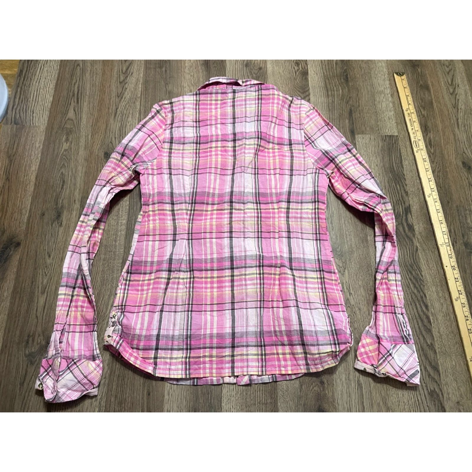 Vintage LEI Shirt Women's L Plaid Long Sleeve Button Up Black Pink Yellow White Casual Modern Collar/ button-Up 100% Size L / US 10 / IT 46 - 2 Thumbnail