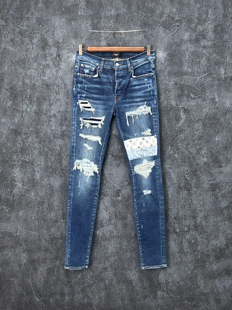 Amiri Amiri Blue spliced distressed jeans Size US 32 / EU 48 - 1 Thumbnail