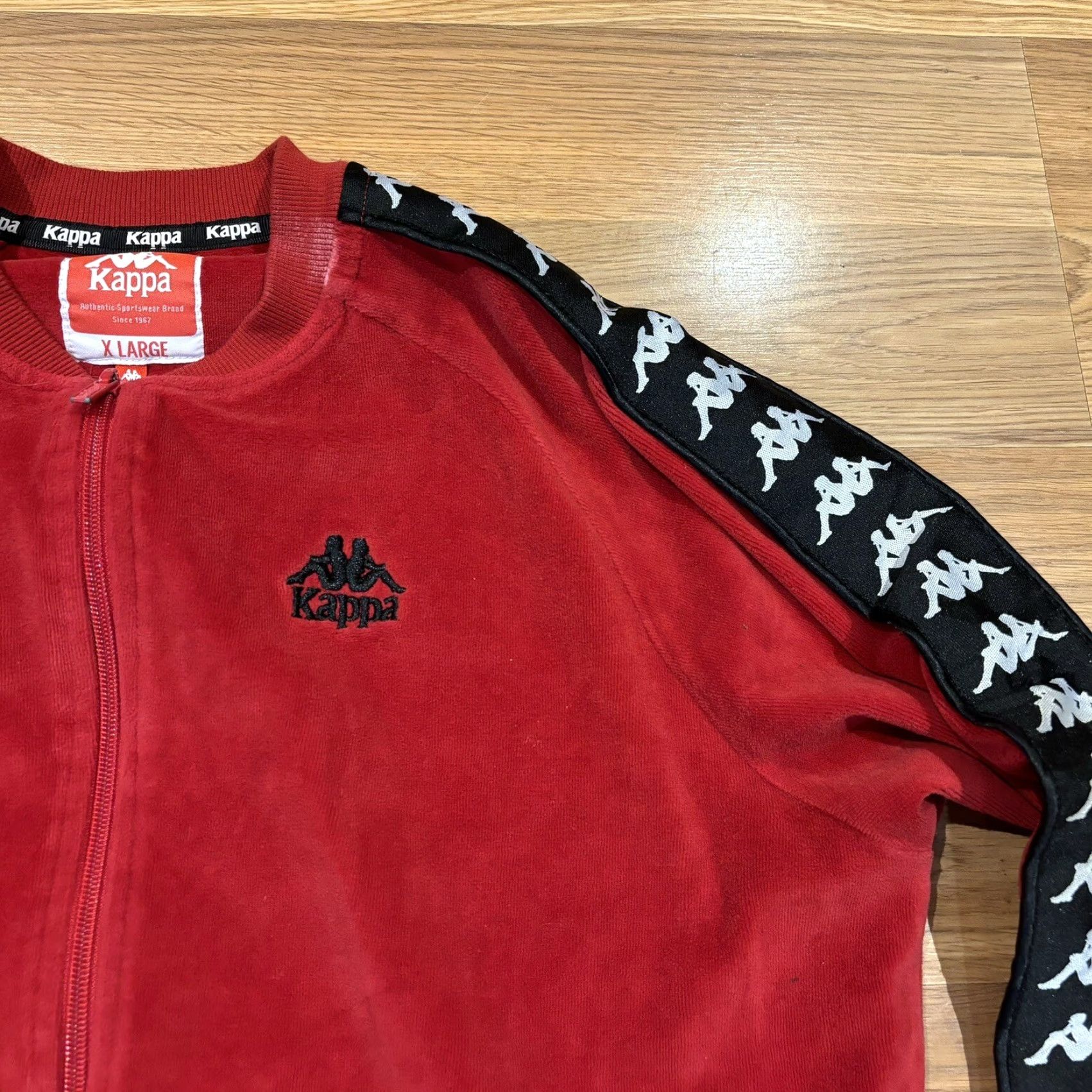 Kappa Kappa Taped Sleeves Red Velour Tracksuit Track Jacket Unisex Size Medium Size M / US 6-8 / IT 42-44 - 2 Thumbnail