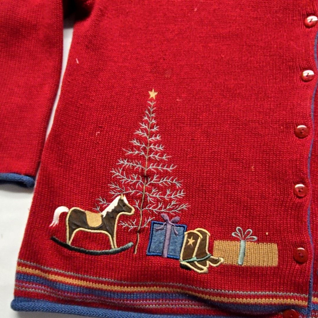 Vintage Vintage C.J. Banks Christmas Cardigan Western Santa Red 2X Size L / US 10 / IT 46 - 4 Thumbnail