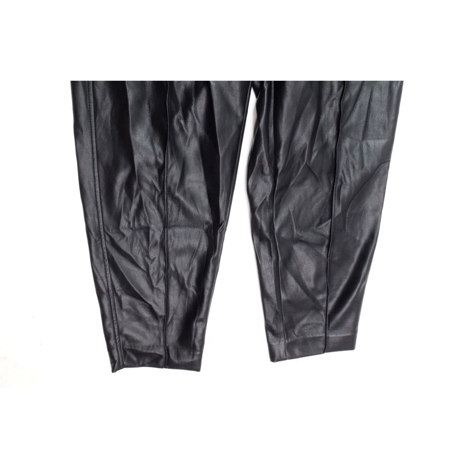 Vintage Babaton Command Vegan Leather Pants Black Belted High Rise Womens Size 0 Straight Leg Paperbag Style 24" Waist 25" Inseam Size 25" / US 0 / IT 36 - 3 Thumbnail