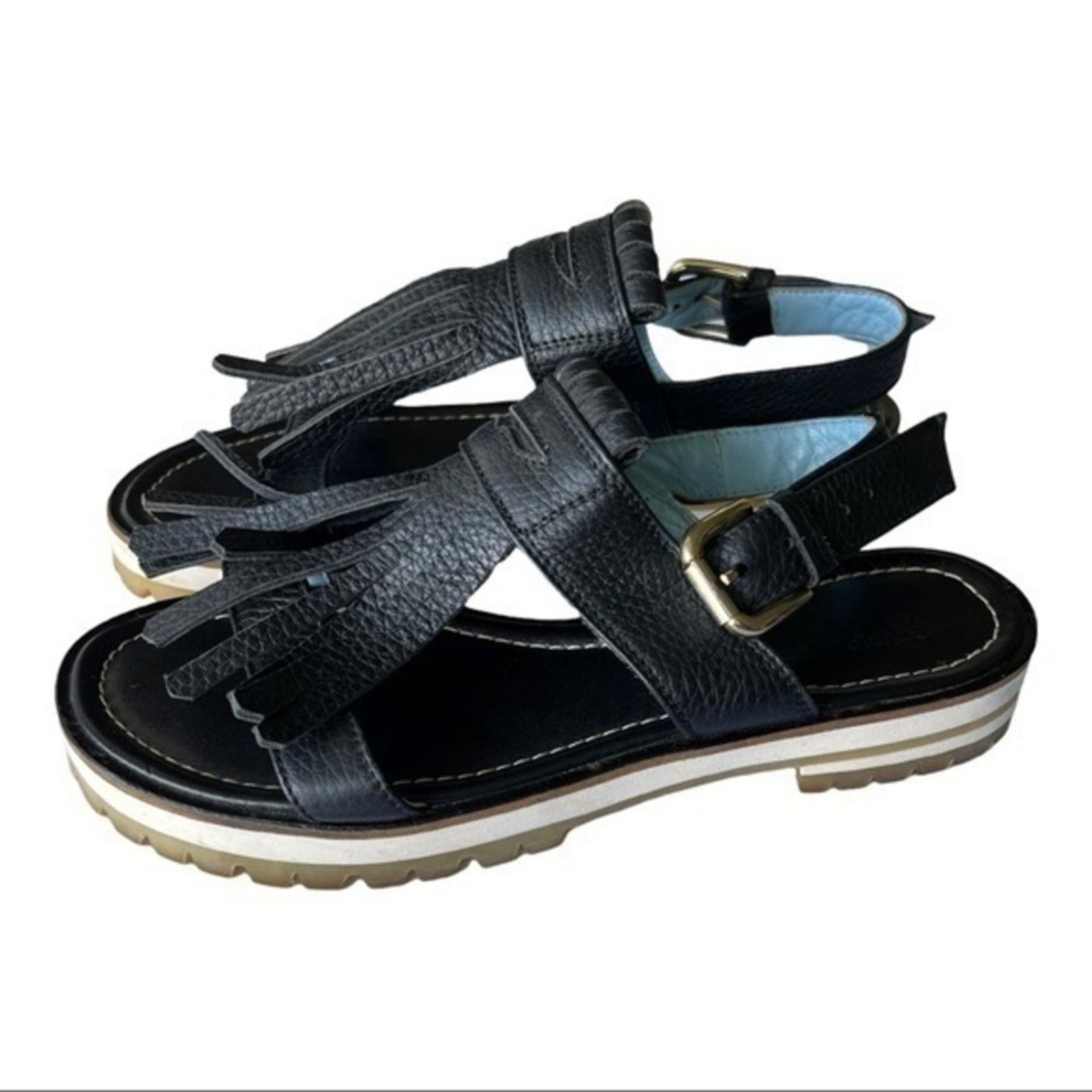 Pollini Studio Pollini Black Platform Leather Sandals Fringe Size 37 Size US 7 / IT 37 - 1 Thumbnail