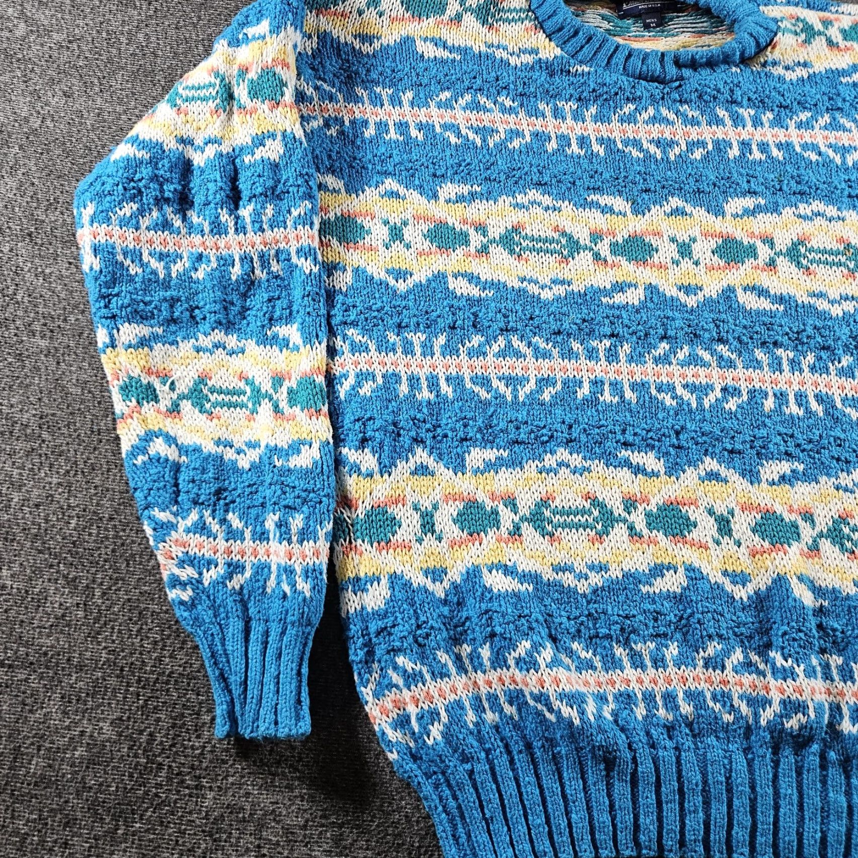 Lands' End VINTAGE Lands' End Sweater Mens Medium Blue Cotton Fair Isle Knit USA 80s Size US M / EU 48-50 / 2 - 2 Thumbnail