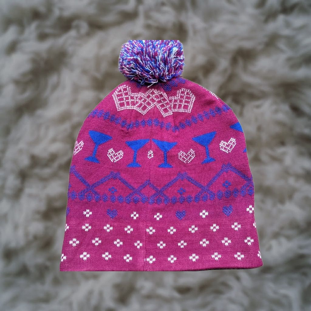 Vintage Moods of Norway Beanie Hat One Size Wool Blend Pink Cocktail Pom Pom Womens Size ONE SIZE - 1 Thumbnail