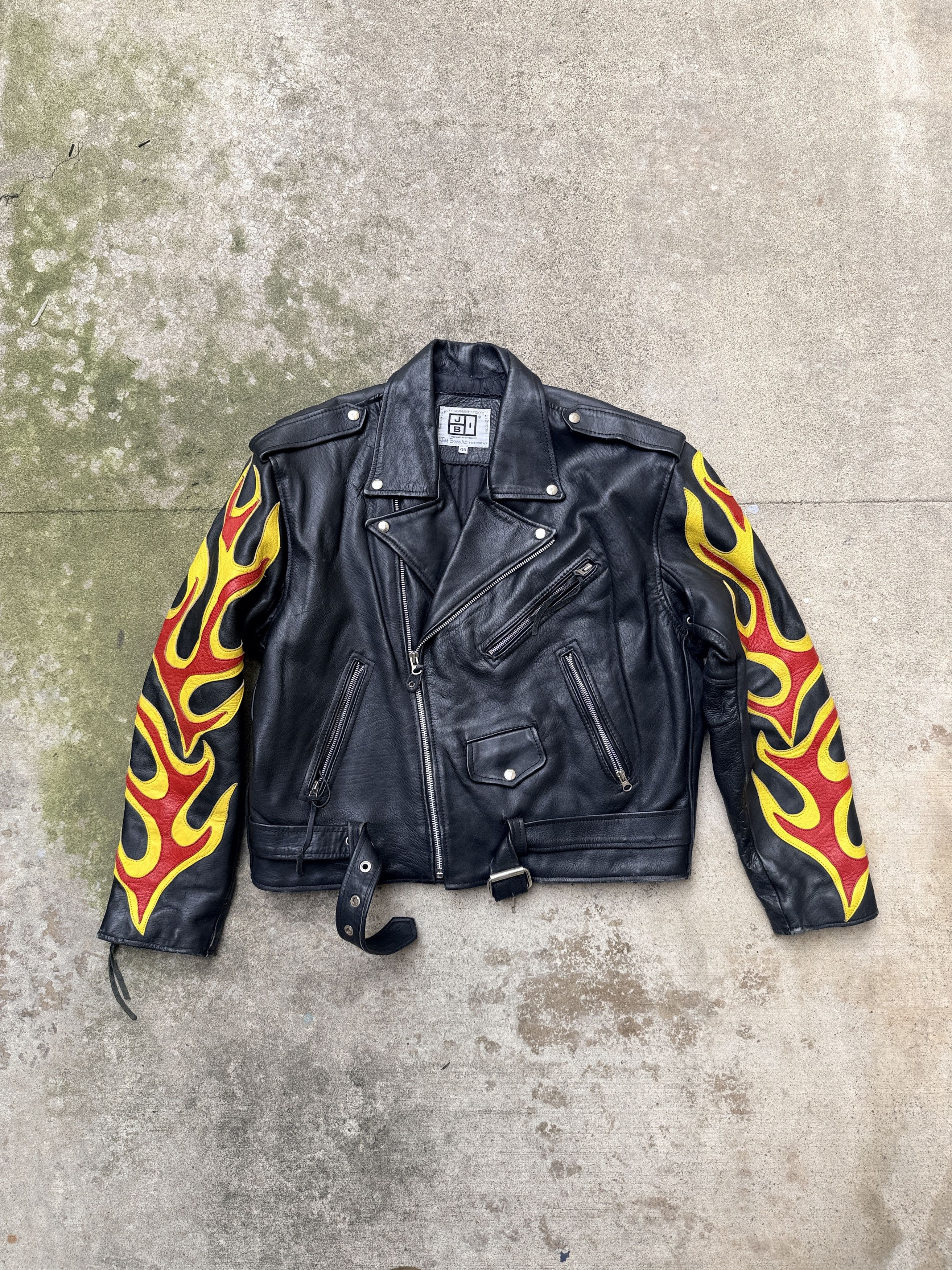 Vintage vintage black leather jacket flames punk rock biker rider Size US XL / EU 56 / 4 - 1 Thumbnail
