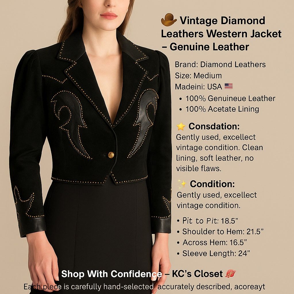 Diamond Leather Collection Vintage Diamond Leathers Western Jacket – Genuine Leather Size M / US 6-8 / IT 42-44 - 2 Thumbnail