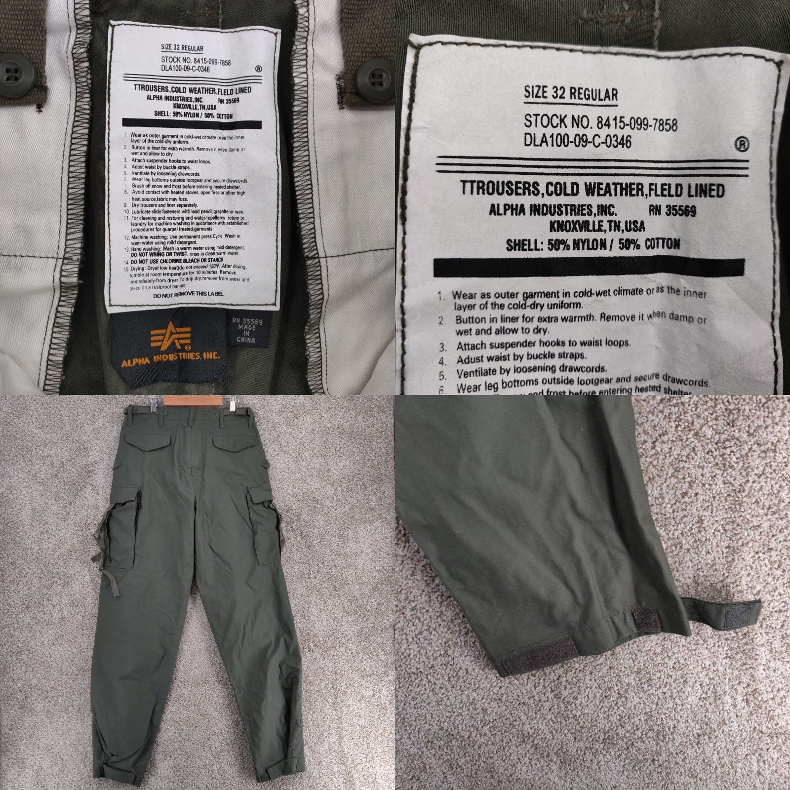 Alpha Industries Vtg Alpha Industries Military Trousers Cargo Pants Mens 30 Green Canvas 32 Inseam 30 Waiste Adjustable Lined Field Workwear Winter Army 90s Mens Size US 32 / EU 48 - 9 Thumbnail