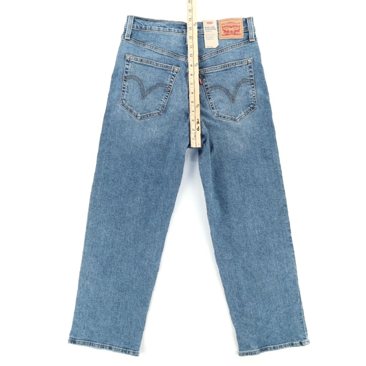 Denime Levis Ribcage Straight Ankle Button Fly Cotton Denim Jeans Blue Women's 29 Size 29" - 4 Thumbnail