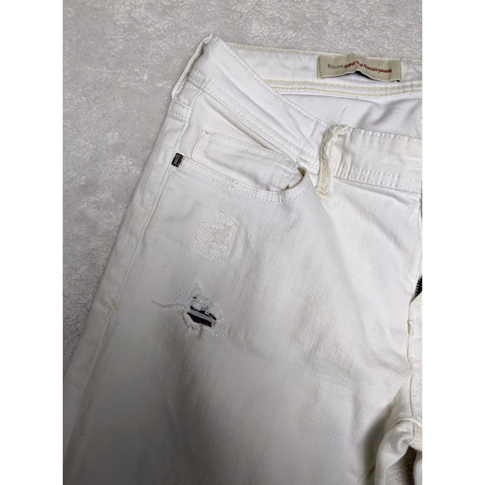 Vintage Pilcro and the Letterpress Hyphen Womens 26 2 White Jeans Skinny Patches Destroy Skinny Jeans Womens 26 White Denim Slimming Modern 90s? Size 30" / US 8 / IT 44 - 6 Thumbnail