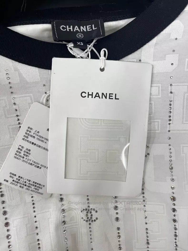 Chanel Chanel White rhinestone navy collar T-shirt Size XS / US 0-2 / IT 36-38 - 4 Thumbnail