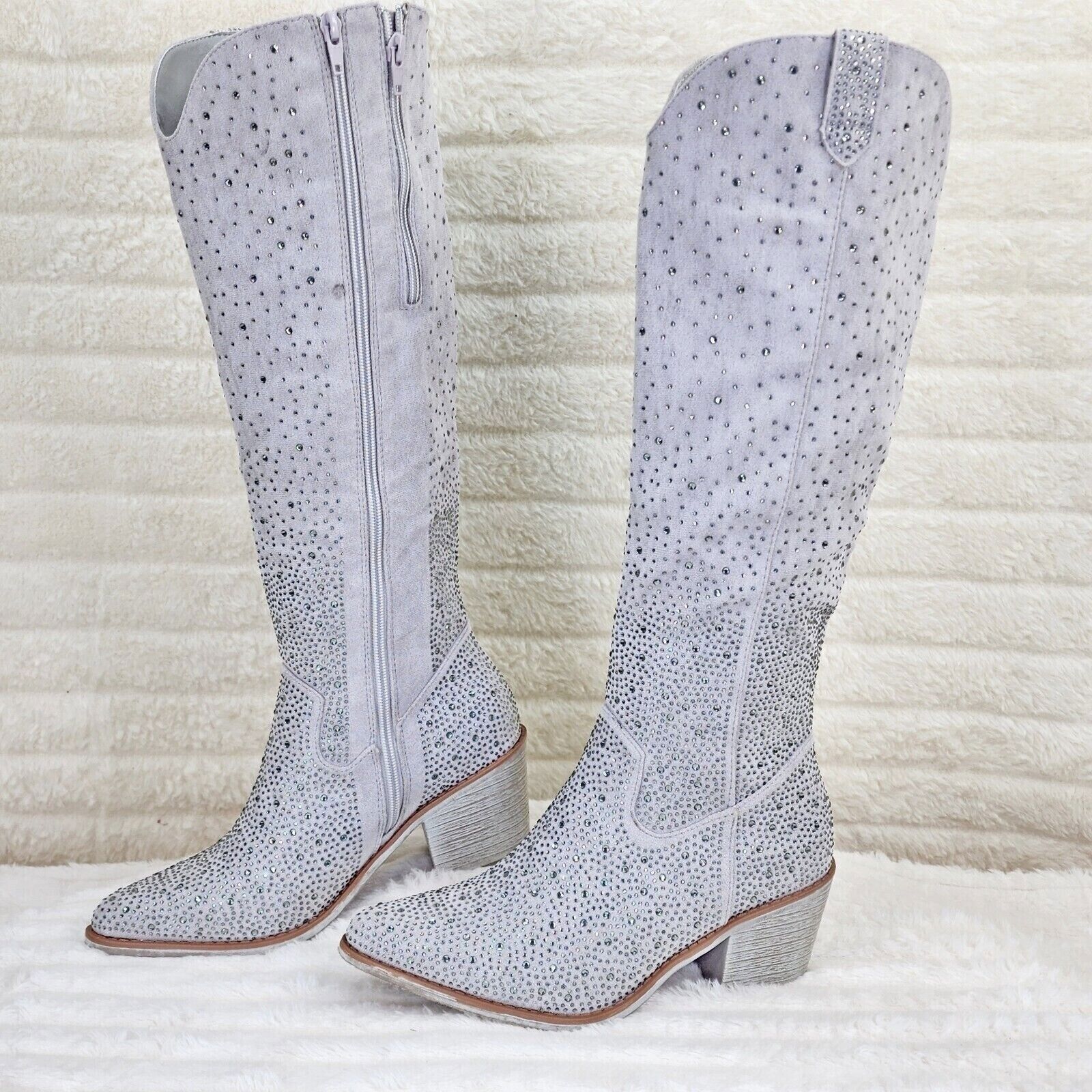 Other Wild Ones Glamour Cowboy Rhinestone Cowgirl Boots Tuck Zippe Size US 8.5 / IT 38.5 - 3 Thumbnail