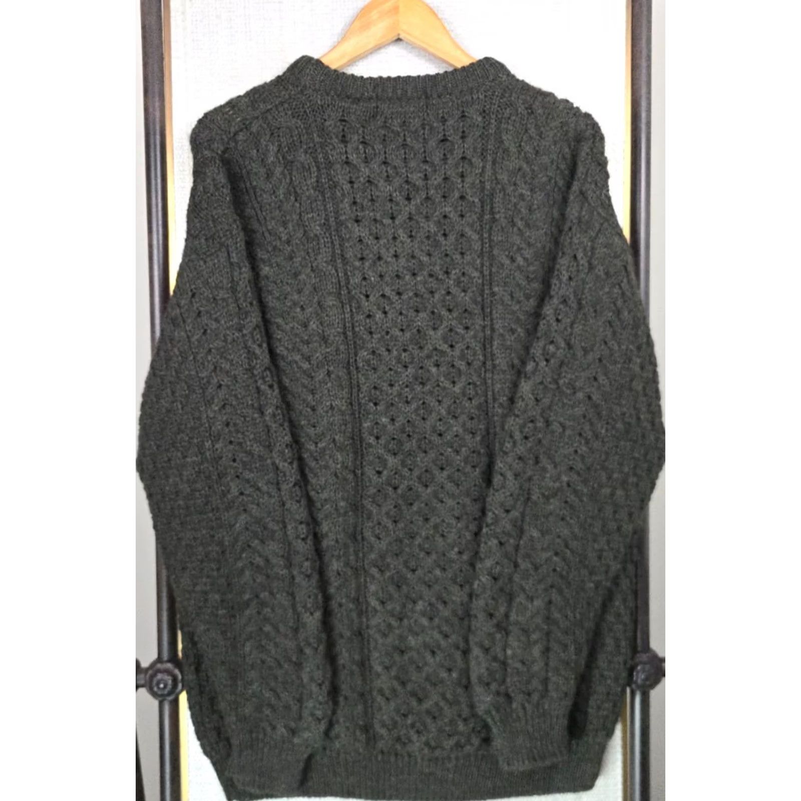 Vintage Rue Saint Patrick Mens XL Open Fisherman Knit Crew Neck Sweater 100% Wool Forest Green Size US XL / EU 56 / 4 - 3 Thumbnail