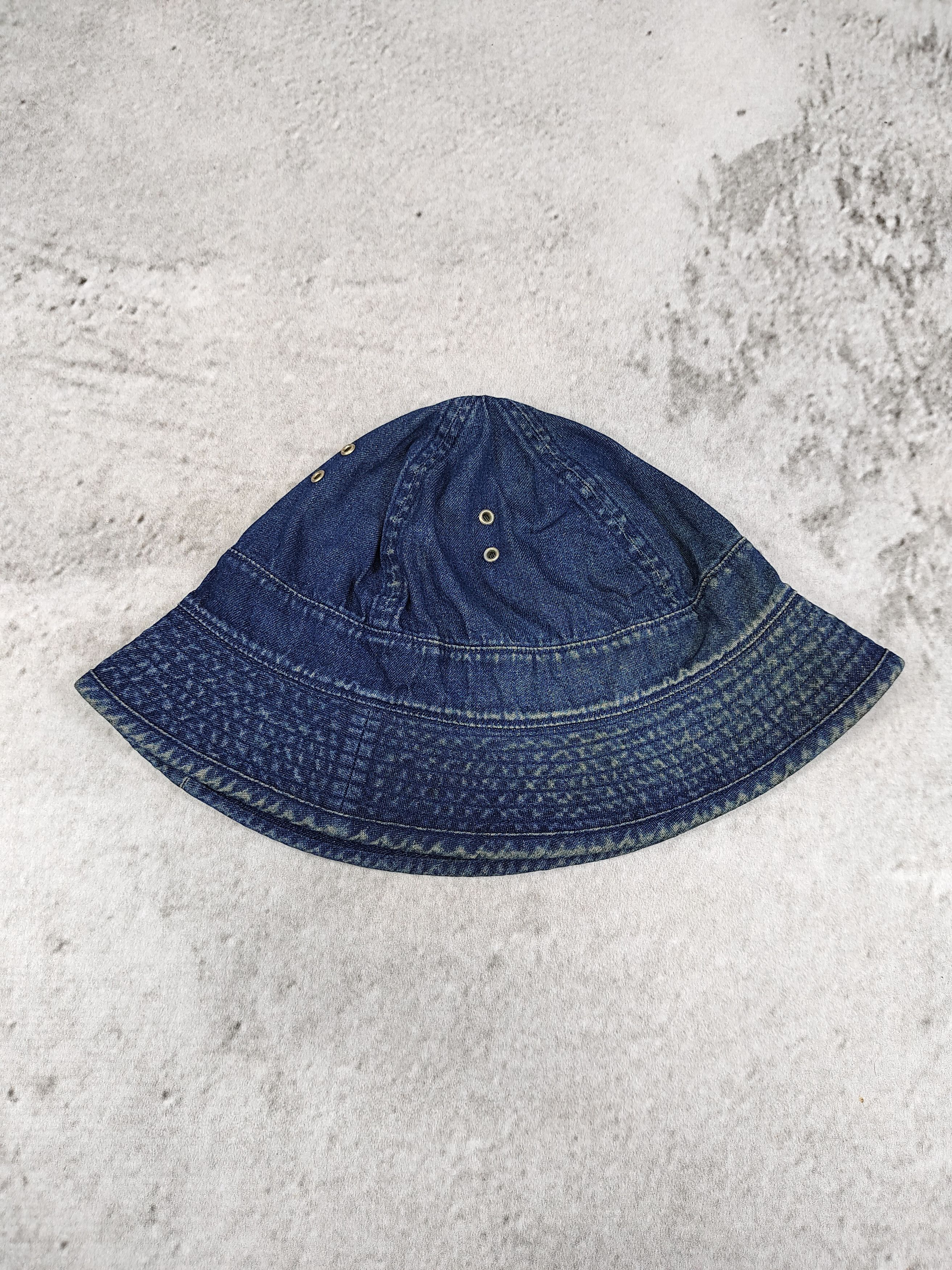 Japanese Brand 2000s POST🇯🇵Denim Washed Indigo Workwear Bucket Hat Size ONE SIZE - 4 Thumbnail
