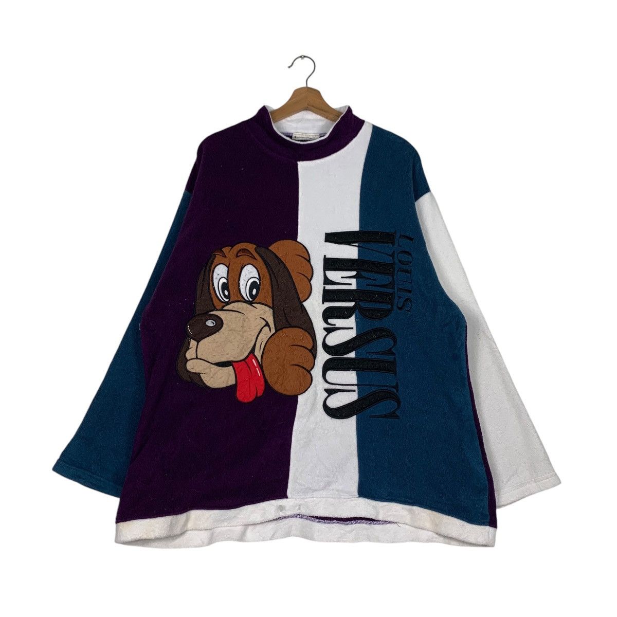 Japanese Brand LOUIS VERSUS Big Logo Colorblock Pullover Fleece #1259-C57 Size US M / EU 48-50 / 2 - 1 Thumbnail